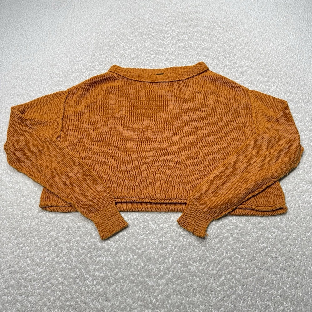 Free People Women Sweater Orange Knit Oversized Cropped Pullover Breathable XS